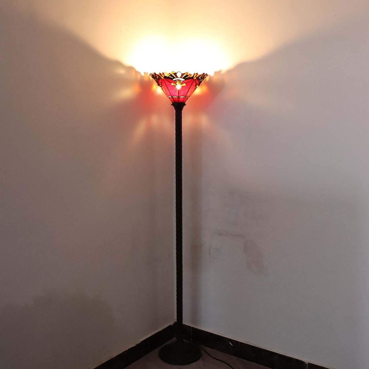 Bieye L10682 Baroque 67 inch Tiffany Style Stained Glass Torchiere Floor Lamp with 13 Inch Wide Handmade Lampshade
