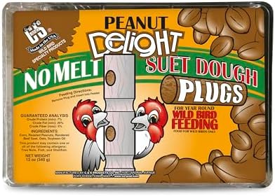 C&S Peanut Delight No Melt Suet Dough Plugs, Suet Plugs for Wild Birds, 12 Oz, 4 Count