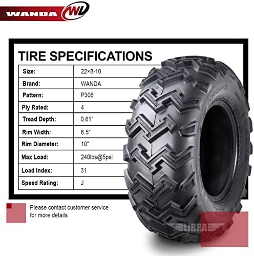 WANDA 2 New ATV UTV Tires 22X8-10 22x8x10 4PR P306-10103