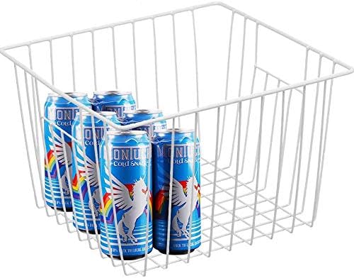 Deep Refrigerator Freezer Baskets, Large Household Wire Storage Basket Bins Organizer with Handles for Kitchen, Pantry, Freezer, Cabinet, Closets
