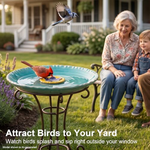 Topadorn 2" Depth Ceramic Birdbath & Birdfeeder for Small Birds Outdoors