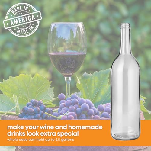 750ml Clear Glass Bottles with Lids, W5 Bordeaux 12-Pack, White Screw Caps | 12 flint flat-bottomed Glass Wine Bottles for home winemaking