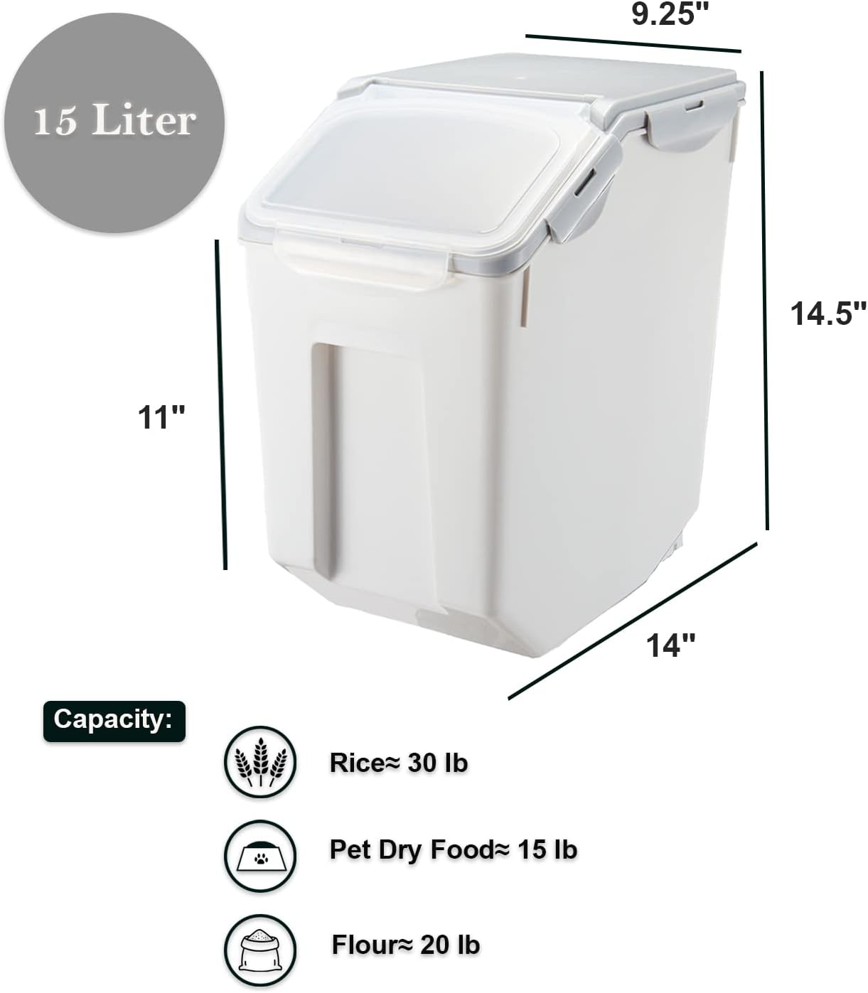 HANAMYA 10 Liter / 20 lbs Rice Storage Container with Measuring Cup, BPA free, For Rice | Grain | Pet Food | Flour, 2 counts, Clear