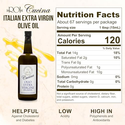 ROI Extra Virgin Olive Oil from Italy - Cucina Ligurian, First Cold Pressed, Pure, Polyphenol Rich Italian EVOO - 34 fl oz (1 Liter)