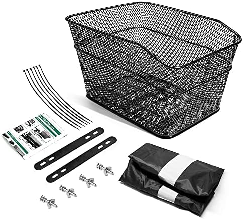 Rear Bike Basket with Rain Cover, Heavy-Duty Wire Cargo Rack | Suits most bicycles, ideal for commuting & shopping, easy mount