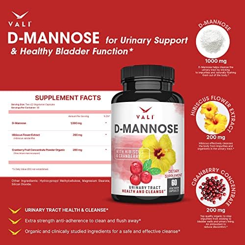 D-Mannose 1000mg Urinary Tract Health Formula. Organic Cranberry Fruit Powder & Hibiscus. Healthy Bladder, Natural Cleanse, Fast Detox Flush