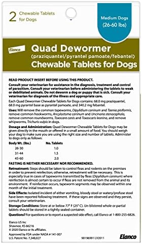 Elanco Chewable Quad Dewormer for Large Dogs, 45 lbs and over, 2 chewable tablets | For dogs 45 lb and over