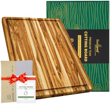 BEEFURNI Teak Wood Cutting Board with Hand Grip (20x15x1.25", M)