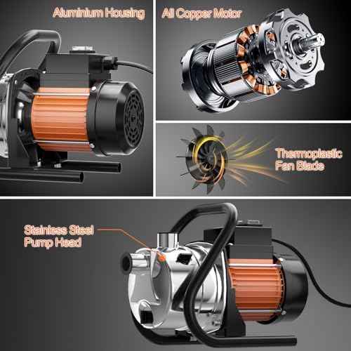 Water Transfer Pump 110V Shallow Well Pump 1.6HP Electric Portable Garden Pressure Booster Pumps for Sprinkler Irrigation Lawn with Adapters, Green