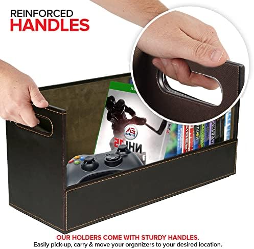 Stock Your Home DVD Storage Box, Movie Shelf Organizer for Blu-Ray, Video Game Cases, CDs, VHS Tape Display Stand, Disc Holder Can Store Up to 28 DVDs, Faux Leather (Espresso)