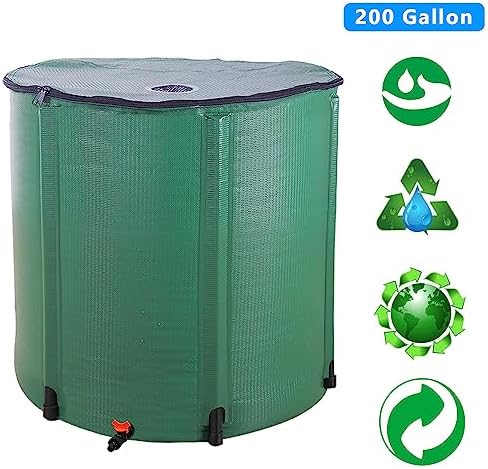 Collapsible Rain Barrel, Portable Water Storage Tank, Rainwater Collection System Downspout, Water Catcher Container (50 Gallon, Green)