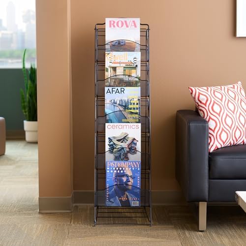 Safco Onyx Mesh Magazine Holder, Ladder Style Display Rack with 5 Pockets, Brochure Organizer, Commercial-Grade Steel Construction, Black
