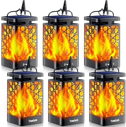 TomCare Solar Lanterns Outdoor, Flickering Flame Hanging Lights, 2 Pack