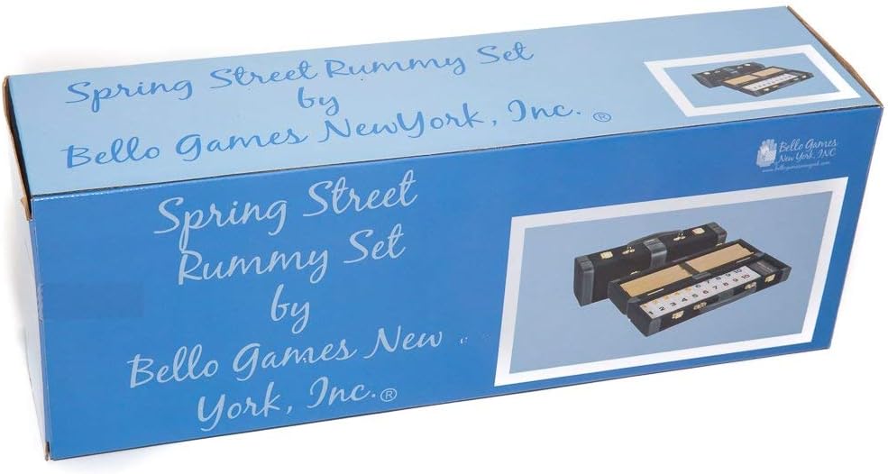 Bello Games New York, Inc. Spring Street Deluxe Designer Rummy Game Set with Wooden Racks and Large Size Engraved Numbers in a Blue Velour Case
