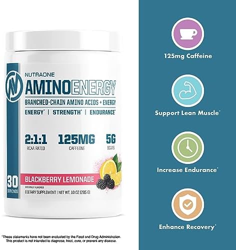 NutraOne Amino Energy BCAA Powder Pre-Workout Supplement with Caffeine Branched Chain Amino Acids to Help Fuel and Recover* (Strawberry Watermelon