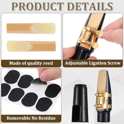 49Pcs Alto Saxophone Mouthpiece Kit, Includes Gold Sax Ligature, Saxophone Mouthpieces, Plastic Cap, 21 Sax 2.5 Reeds