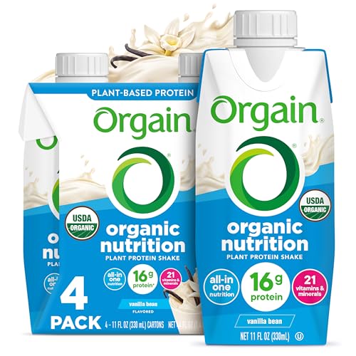 Orgain Organic Nutritional Vegan 16g Protein Shake, Vanilla, 11 oz, 12pk | Ready to drink plant based protein, meal replacement, 21 vitamins & minerals, fruits & vegetables, non-GMO, gluten-free