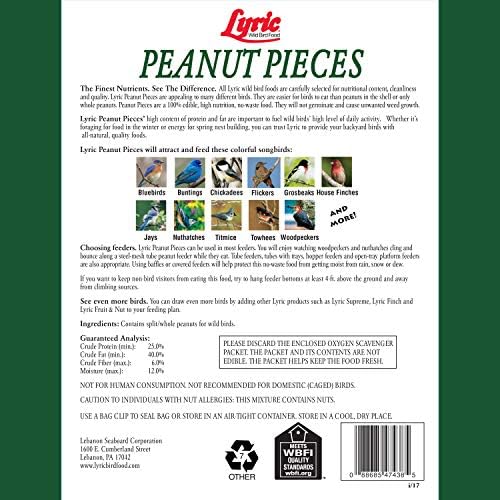 Lyric Peanut Pieces Wild Bird Seed 15 lb Bag - Shelled Peanuts Wild Bird Food for Outside Feeders - Attracts Titmice, Woodpeckers, Chickadees & More | Lyric Peanut Pieces Wild Bird Seed - Shelled Peanuts, 15 lb. Bag