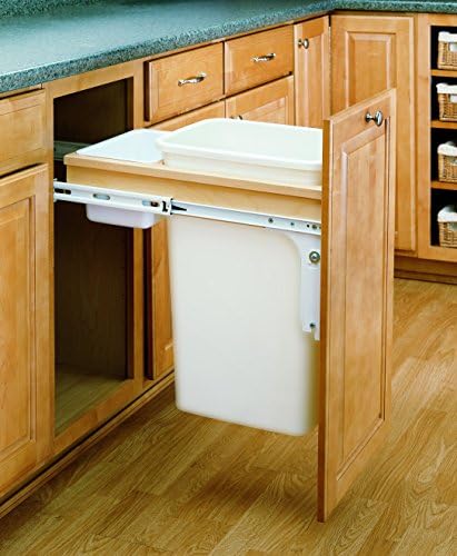 Rev-A-Shelf - 4WCTM-1550DM-1 - Single 50 Qt. Pull-Out Top Mount Wood and White Waste Container for 1-1/2 in. Face Frame Cabinet