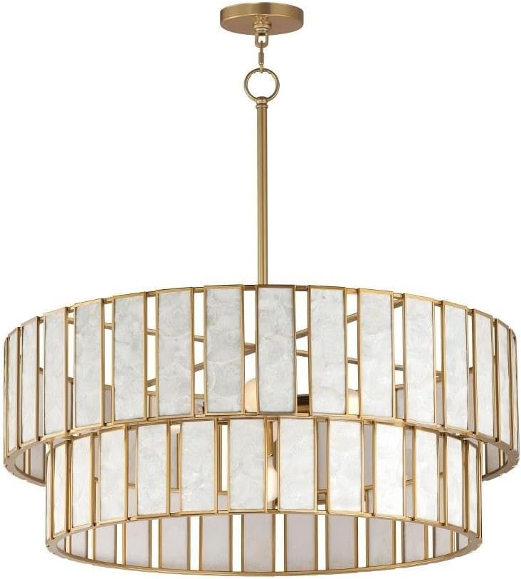 Maxim Lighting Miramar 6-Light Chandelier | Aged Brass Finish | Capiz Shell Shades | Coastal Chandelier for Dining Rooms | Adjustable Drop