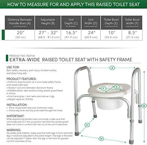 PCP Raised Toilet Seat and Safety Frame, Pre-Assembled Tool Free, Secure Adjustable Height, Made in USA, Regular