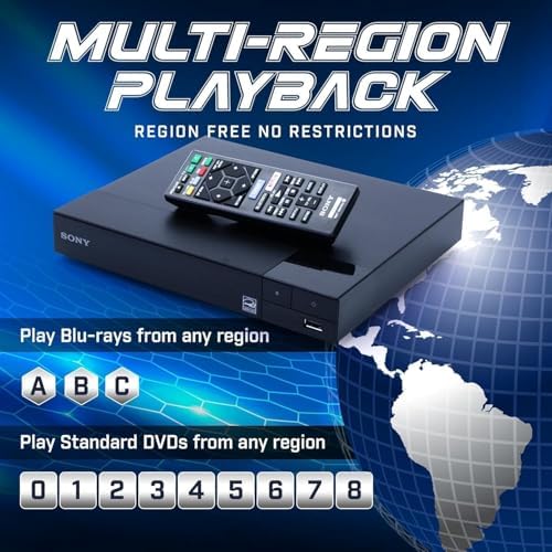 Region Free Blu-ray Player Compatible with Sony BDP-S1700 Multi Region Code Free | Blu-ray Regions A, B, C | DVD Regions 0-8 with Dynastar 6FT HDMI Bundle