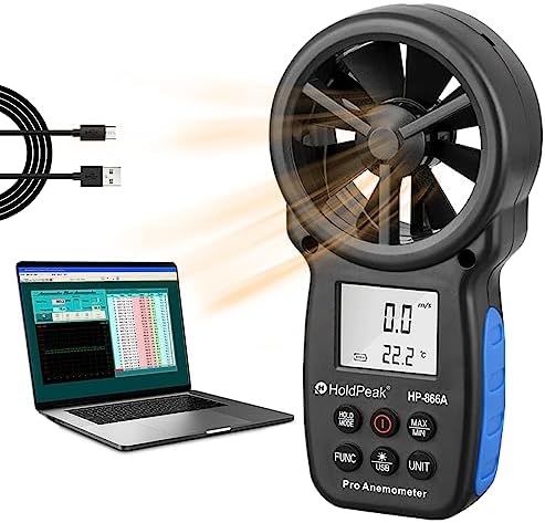 Holdpeak 866A Anemometer HVAC, Pro CFM Air Flow Meter for Wind Speed Temp Humidity Dew Point Airflow Measuring Device