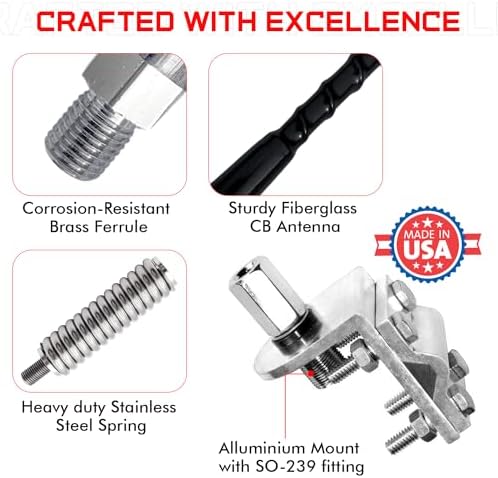 Prostick Fiberglass CB Antenna with Single Groove Mirror Mount & Stainless Steel Spring - 1000 Watt Durable Radio Antenna, Studs