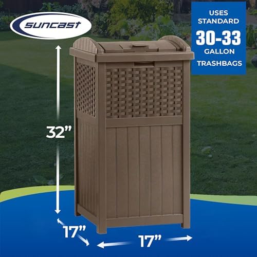 Suncast 2 Pack 33 Gallon Commercial Outdoor Trashcan Hideaway with Lid for 30 to 33 Gallon Trash Bags for Garage, Backyard, or Garden, Brown