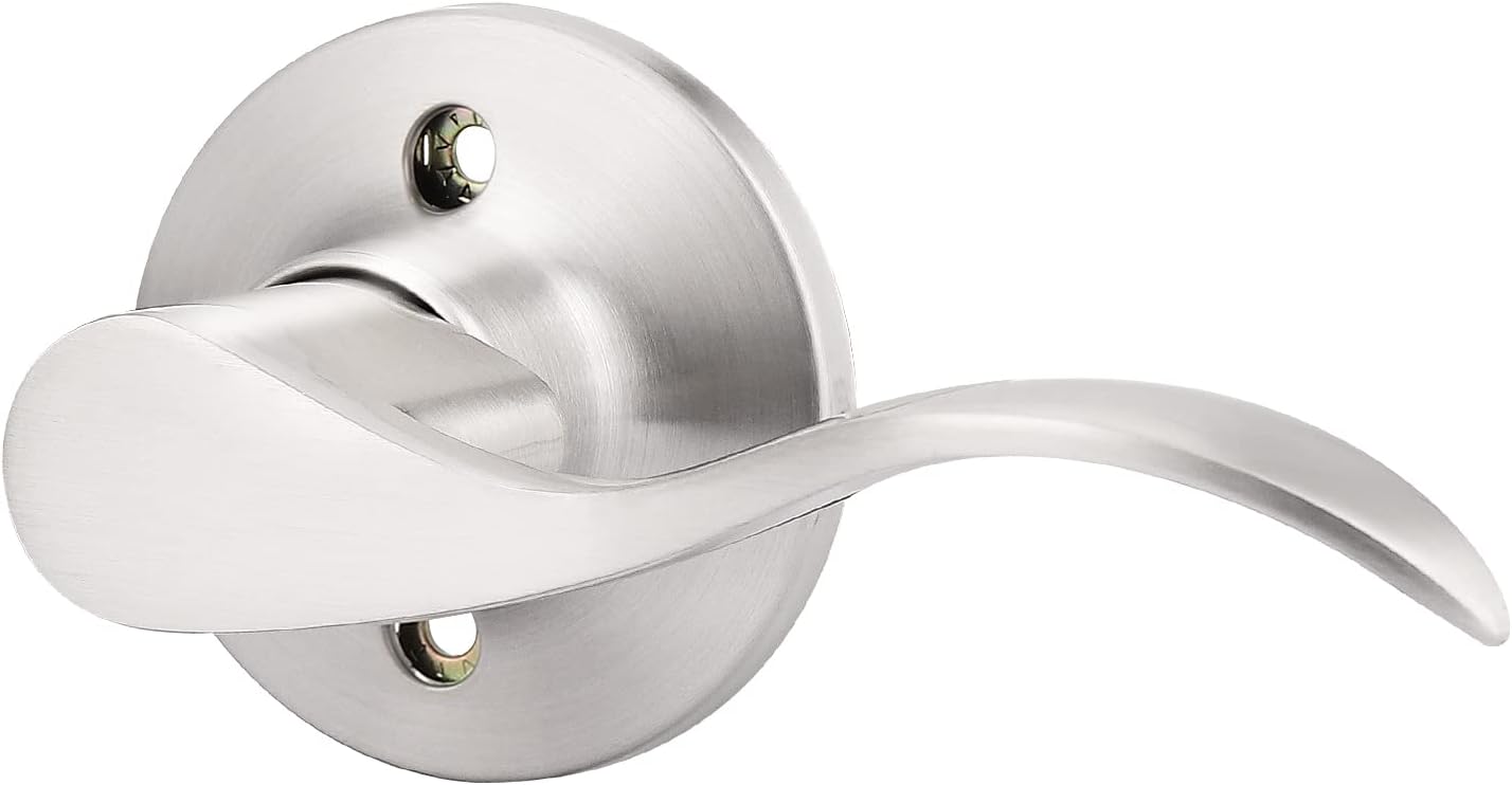 GOBEKOR 1 Pack Privacy Door Levers Brushed Nickel Lever Door Handles Interior for Bedroom and Bathroom Door Locks Wave Door Handles