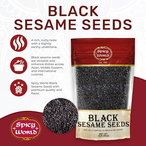 Raw Black Sesame Seeds 3 LB Bag - Natural - By Spicy World