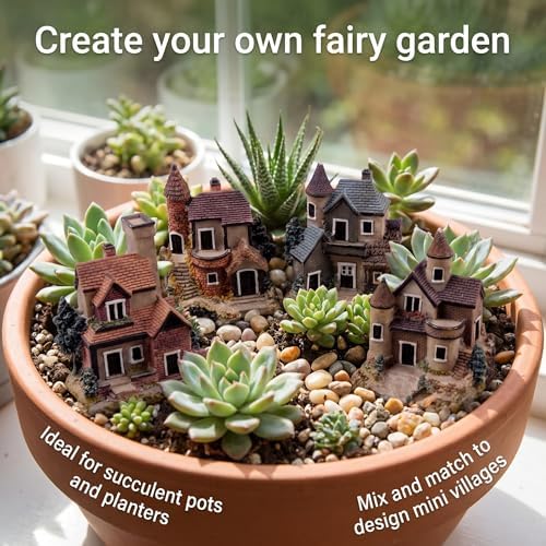 4PCS Miniature House Fairy Gardening Micro Landscape Village Stone House Bonsai Terrarium Crafts Ornaments Accessories Home Decoration Resin