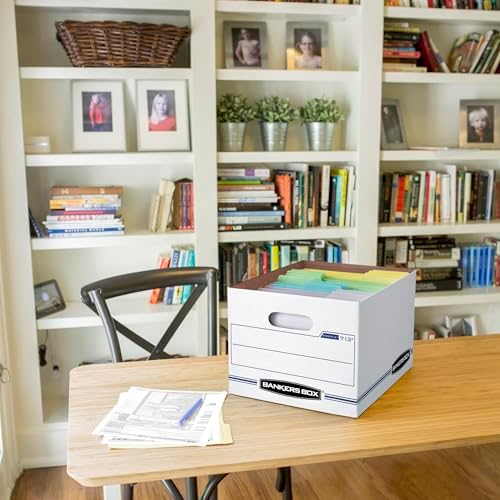 Bankers Box 12-Pack Basic-Duty File Storage Box with Lid, Letter/Legal | Tame everyday paperwork with affordable file boxes, lift-off lids
