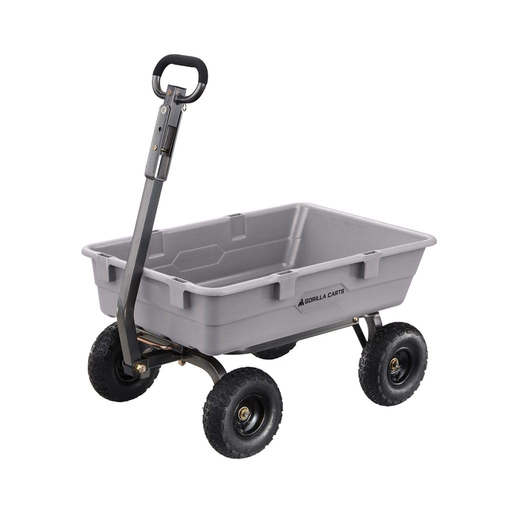 Gorilla Carts Poly Garden Dump Garden Cart with Easy to Assemble Steel Frame, Camping Wagon with Quick Release System, 1200 Pound Capacity, and 13 Inch Tires | 1,200-lb Capacity, 6 Cu Ft Tub Poly Dump Cart with Quick-Release Dump for Bigger Yard Cleanup…