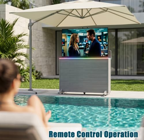 High-Grade Wood-Plastic Composite Outdoor TV Lift Cabinet, Mobile TV Stand on Wheels, Weatherproof Motorized TV Lift Stand