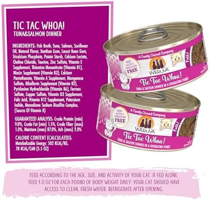 Weruva Wet Cat Food, Tic Tac Whoa with Tuna and Salmon Pate, 5.5oz Can, Pack of 8
