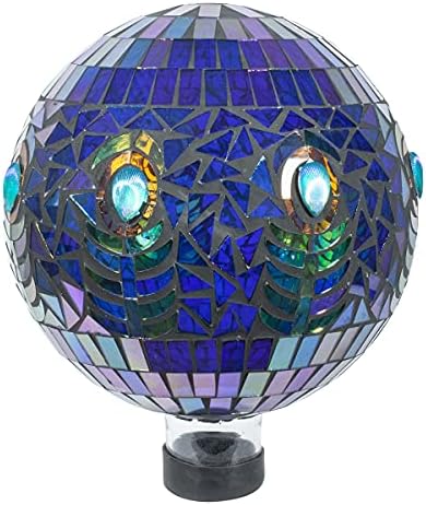Echo Valley Products 8243 Translucent Peacock Mosaic Gazing Globe Outdoor Décor for Lawns and Gardens, Blue, 10 inches