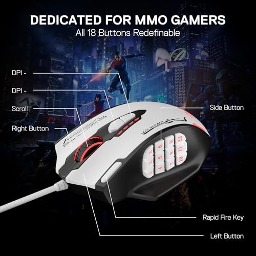 Redragon M908 Wired MMO RGB Gaming Mouse 12400 DPI Remapping Keys | Stable Lag-Free Connection, Redefine Keybinding Macro, Vibing Backlight, Ergonomic Grip Body Comfort