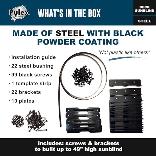Pylex Deck Sunblind System 11060, Louvers Bracket Shutter Hardware Kit, Up to 11 Boards (48'') - Black Steel Baked Powder Coating Brackets