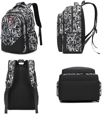 Asge Large Nylon Backpacks for Boys & Girls, Waterproof Satchel with Print, School Bags for 8-16 Years