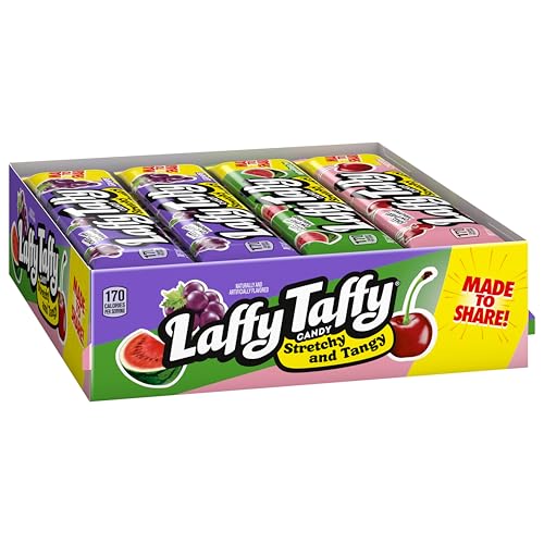 Laffy Taffy Variety Box, Grape Watermelon Cherry Chewy Candy, 1.5 oz, 24 Ct | Grape, watermelon, cherry stretchy tangy taffy, individually wrapped, jokes on wrapper, lunchbox, sharing