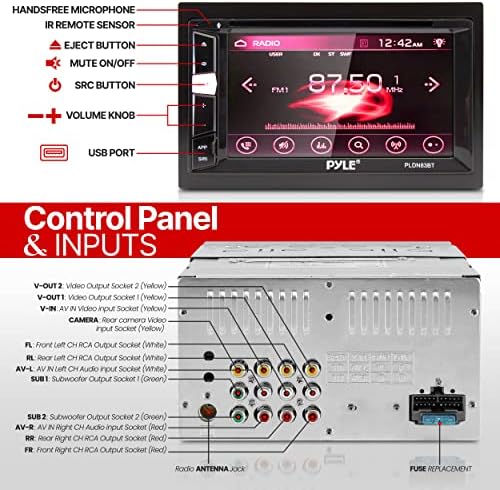 Pyle Double Din DVD Car Stereo Player Bluetooth in-Dash Car Stereo Touch Screen Receiver w/ USB/SD, MP3, CD Player, AM FM Radio