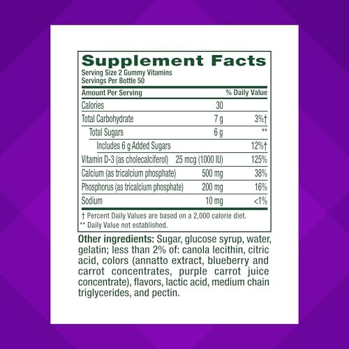 Calcium Gummies | 500 mg | 100 Adult Gummy Vitamins for Women and Men