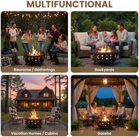 Fire Pit - 32-Inch Outdoor Wood Burning Firepit with Screen, Poker, and Cover - Outdoor Fire Pits for Backyard, Deck, or Patio by Pure Garden (Black)