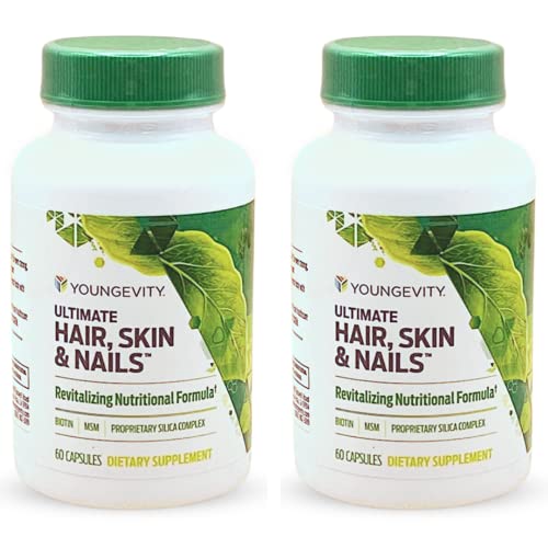 Youngevity Hair Skin and Nails Formula with Biotin and Silica, 60 Caps | Biotin, MSM, silica, vitamins, minerals and antioxidants, hair growth support, radiant skin, strong nails, 60 daily capsules