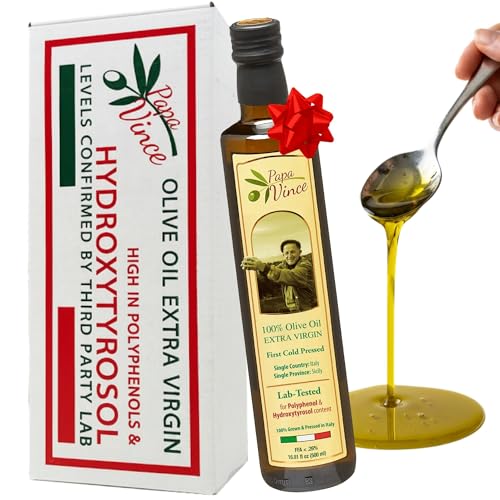 Papa Vince Hydroxytyrosol Lab-Verified Olive Oil - Drinking EVOO, Fresh Taste, High in Polyphenols, First Cold Press, Family Harvest, Sicily, Italy