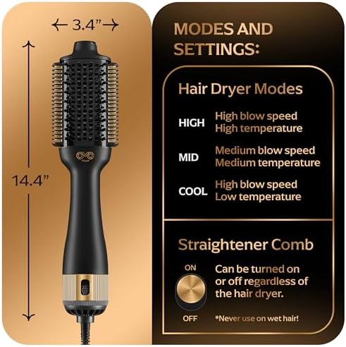 Professional Blowout Hair Dryer Brush, Black Gold Dryer and Volumizer, Hot Air Brush for Women, 75MM Oval Shape (Black Gold)