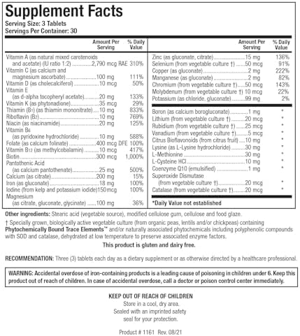 BIOTICS RESEARCH Bio-Multi Plus - Robust Foundational Multivitamin/Mineral Formula, Contains Plant-Based Trace Minerals 270 Tablets