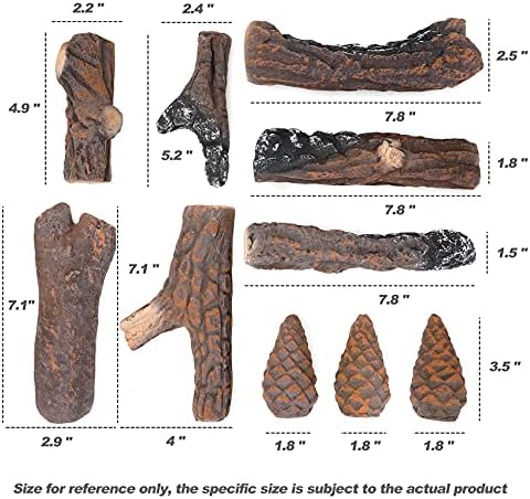 Skyflame 10 Small Piece Set of Ceramic Wood Logs and Pine Cones