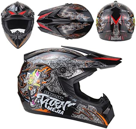 Motocross Helmet ATV Dirt Bike Helmets Off-Road Helmet with Gloves Goggles for Unisex Adult Youth DOT/FMVSS 218 Approved (Medium, Black)